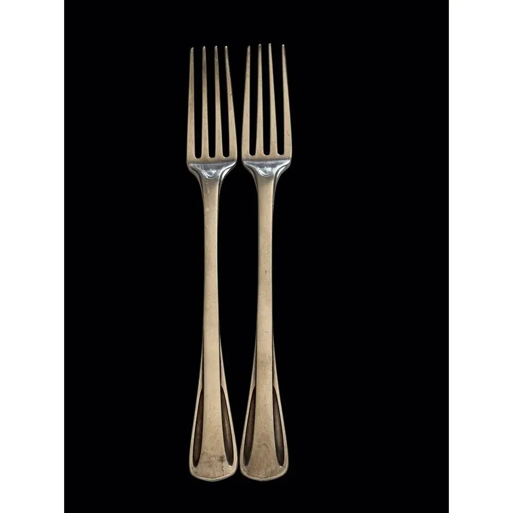 2 Antique Christofle silver plate Heirloom Dinner Forks H Mono signed rare 7.75”